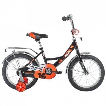 Велосипед NOVATRACK 16" URBAN чёрный, полная защ.цепи, тормоз нож, крылья и багажник хром 