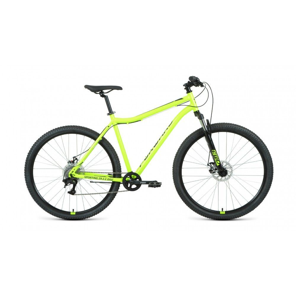 Велосипед FORWARD SPORTING 29 2.2 disc хардтейл (р.17"/к.29"/ск.8) ярко-зеленый/черный 